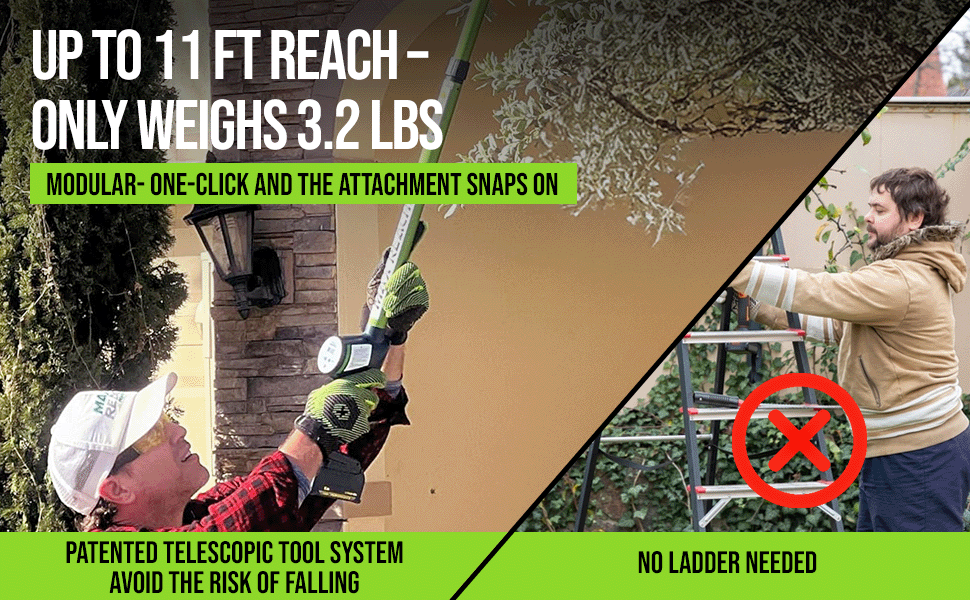 3-in-1 Cordless Lightweight Yard Tool - Hedge Trimmer / Leaf Blower (Air Broom) / Pole Saw / (6.0 Amps,11 ft. Reach) - Handheld - Whisper Quiet - Battery & Charger Included