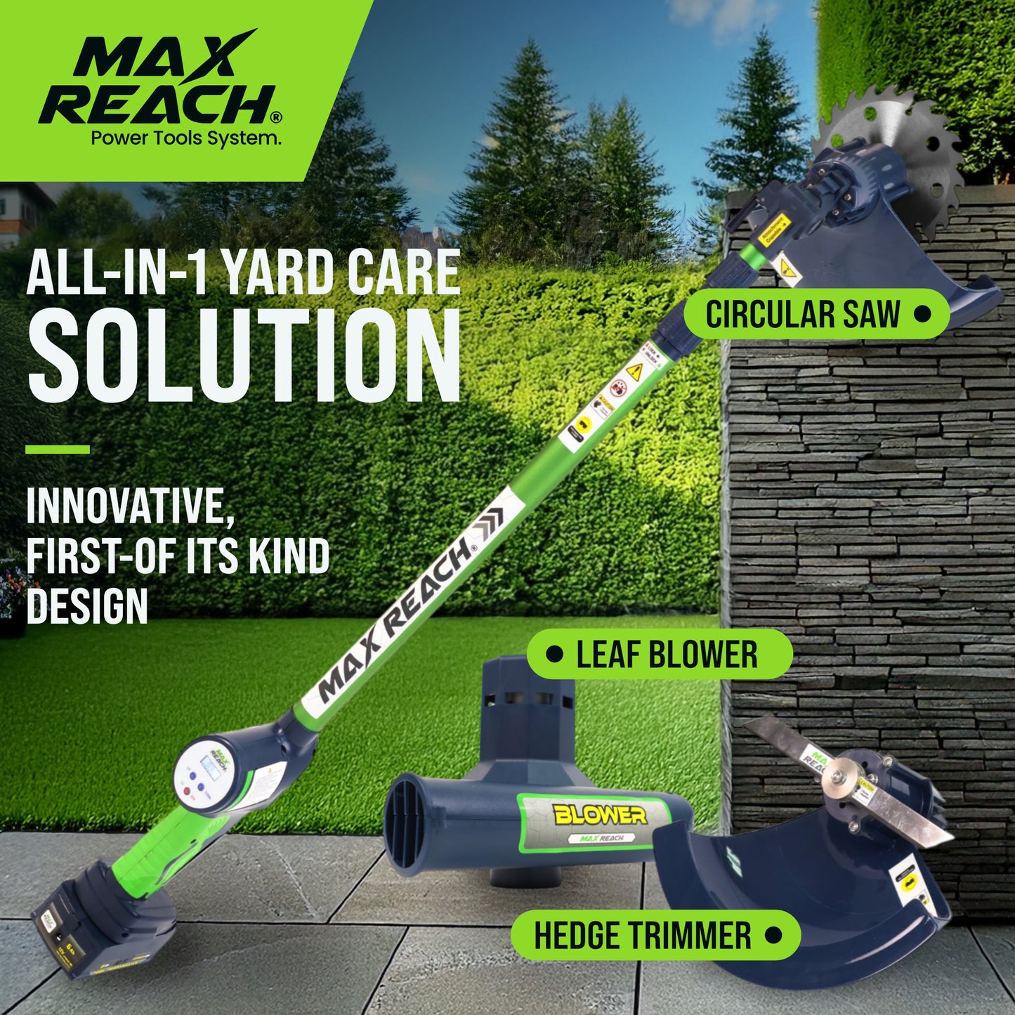 3-in-1 Cordless Lightweight Yard Tool - Hedge Trimmer / Leaf Blower (Air Broom) / Pole Saw / (6.0 Amps,11 ft. Reach) - Handheld - Whisper Quiet - Battery & Charger Included